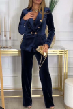 Olive Green Formal Office Casual Buttons Turndown Collar Long Sleeve Velvet Blazer Jackets And Wide Leg Pants Two Pieces Trouser Sets