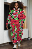 Light Purple Casual Floral Print Zipper Hooded Long Sleeve Jackets And Sweatpants Sportwear Two Pieces Jogger Sets