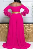 Blue Off Shoulder Long Sleeve with Ruffled Layered Cuffs Gold Strap Waist Vacation Garden Party Wide Leg Jumpsuits