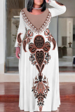 Black White Casual Boho Floral Print Crewneck Long Sleeve Floor Length Vacation Baggy Maxi Dress