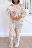 Sky Blue Crewneck Long Sleeve Floral Sweatshirt And Wide Leg Pants Sportwear Casual Two Pieces Sweatpant Set