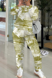 Green Crewneck Long Sleeve Graphcis Sweatshirt And Wide Leg Pants Sportwear Casual Two Pieces Sweatpant Sets
