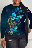White Green Casual Outing Butterfly Floral Print O Neck Long Sleeve Fall Winter Sweatshirt