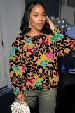 Grey Casual Outing Figure Print O Neck Long Sleeve Fall Winter Sweatshirt
