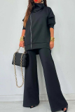 Green Turtleneck Long Sleeve Zipper Jackets And Wide Leg Sweatpants Casual Sportwear Two Pieces Trousers Sets