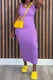 Purple Casual Outing U Neck Ankle Length Long Plus Size Bodycon Maxi Tank Dresses