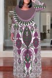 Black White Casual Boho Floral Print Crewneck Long Sleeve Floor Length Vacation Baggy Maxi Dress