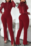 Black Sequin Mesh Lace Half A Turtleneck Ruffled Trim Long Sleeve Formal Evening Party Prom Bodycon Jumpsuits