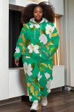 Light Purple Casual Floral Print Zipper Hooded Long Sleeve Jackets And Sweatpants Sportwear Two Pieces Jogger Sets