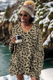 Pink Casual Leopard Print V Neck Long Sleeve Fall Winter Oversize Sweater Tops
