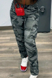 Casual Camouflage Print Pocket Patchwork Mid Waist Cargo Pants