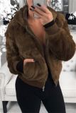 Claret Casual Zipper Long Sleeve Fall Winter Mink Fox Fur Hooded Coat