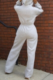 Grey Casual Outing Patchwork Zipper Sportwear Hooded Wide Leg Jumpsuits