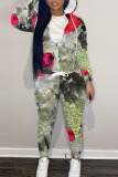 White Black Casual Graphics Print Zipper Hooded Long Sleeve Jackets And Sweatpants Sportwear Two Pieces Jogger Sets