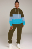 Navy Blue Ombre Print Long Sleeve Hooded Sweatshirt And Drawstring Pants Sportwear Casual Two Pieces Sweatpant Set