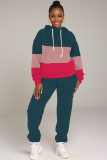 Navy Blue Ombre Print Long Sleeve Hooded Sweatshirt And Drawstring Pants Sportwear Casual Two Pieces Sweatpant Set