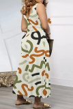 Light Yellow Casual Floral Print Pocket Sleeveless V Neck Loose Vacation Wide Leg Cami Jumpsuits