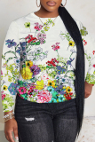 White Green Casual Outing Butterfly Floral Print O Neck Long Sleeve Fall Winter Sweatshirt