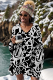 Pink Casual Leopard Print V Neck Long Sleeve Fall Winter Oversize Sweater Tops