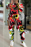 Reddish Brown Sportwear Casual Graphics Print O Neck Long Sleeve Sweatshirt And Pants Two Pieces Jogger Sets