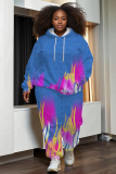 Sky Blue Sportwear Casual Graphics Print Hooded Long Sleeve Sweatshirt And Pants Two Pieces Jogger Sets