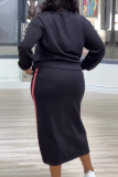 Grey Casual Sportwear Graphics Print O Neck Long Sleeve Sweatshirt And Maxi Skirt Two Pieces Dress Sets