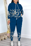 Multicolor Sportwear Casual Graphics Print Hooded Long Sleeve Sweatshirt And Pants Two Pieces Jogger Sets