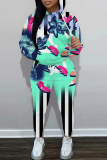White Sportwear Casual Floral Print Hooded Long Sleeve Sweatshirt And Pants Two Pieces Jogger Sets