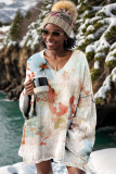 Lake Blue Casual Floral Print V Neck Long Sleeve Fall Winter Knitted Sweater