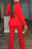 Black Lace Patchwork Turn-back Collar Long Sleeve Button-Down Blazer Jackets and Pants Formal Office Two Pieces Trouser Sets(No interior design)