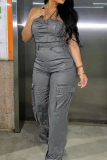 Pink Celebrities Solid Patchwork Pocket Strapless Skinny Jumpsuits