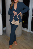 Black Lace Patchwork Turn-back Collar Long Sleeve Button-Down Blazer Jackets and Pants Formal Office Two Pieces Trouser Sets(No interior design)