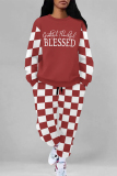 Black White Sportwear Casual Plaid Letter Print O Neck Long Sleeve Sweatshirt and Sweatpants Fall Winter Two Pieces Sweatsuits Sets