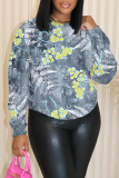 Khaki Casual Graphics Print O Neck Long Sleeve Fall Winter Sweatshirt