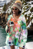 Lake Blue Casual Floral Print V Neck Long Sleeve Fall Winter Knitted Sweater