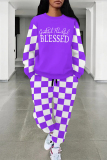 Black White Sportwear Casual Plaid Letter Print O Neck Long Sleeve Sweatshirt and Sweatpants Fall Winter Two Pieces Sweatsuits Sets