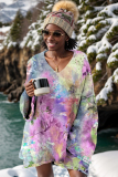 Lake Blue Casual Floral Print V Neck Long Sleeve Fall Winter Knitted Sweater