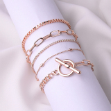 Gold-tone Layered Women's Chains Bracelet Set