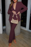 Black Lace Patchwork Turn-back Collar Long Sleeve Button-Down Blazer Jackets and Pants Formal Office Two Pieces Trouser Sets(No interior design)