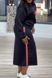 Grey Casual Sportwear Graphics Print O Neck Long Sleeve Sweatshirt And Maxi Skirt Two Pieces Dress Sets