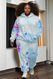 Sky Blue Sportwear Casual Graphics Print Hooded Long Sleeve Sweatshirt And Pants Two Pieces Jogger Sets