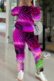 Reddish Brown Sportwear Casual Graphics Print O Neck Long Sleeve Sweatshirt And Pants Two Pieces Jogger Sets