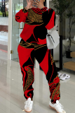 Reddish Brown Sportwear Casual Graphics Print O Neck Long Sleeve Sweatshirt And Pants Two Pieces Jogger Sets