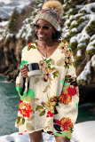 Lake Blue Casual Floral Print V Neck Long Sleeve Fall Winter Knitted Sweater