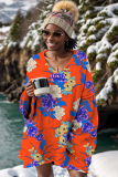 Lake Blue Casual Floral Print V Neck Long Sleeve Fall Winter Knitted Sweater
