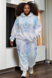 Sky Blue Sportwear Casual Graphics Print Hooded Long Sleeve Sweatshirt And Pants Two Pieces Jogger Sets