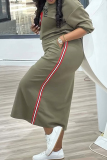 Grey Casual Sportwear Graphics Print O Neck Long Sleeve Sweatshirt And Maxi Skirt Two Pieces Dress Sets