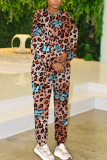 Sportwear Casual Leopard Print O Neck Long Sleeve Sweatshirt And Skinny Pants Two Pieces Jogger Sets