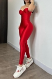 Red Casual Sleeveless Backless Strapless Night Club Skinny Jumpsuits One Piece Bodysuit
