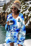 Lake Blue Casual Floral Print V Neck Long Sleeve Fall Winter Knitted Sweater